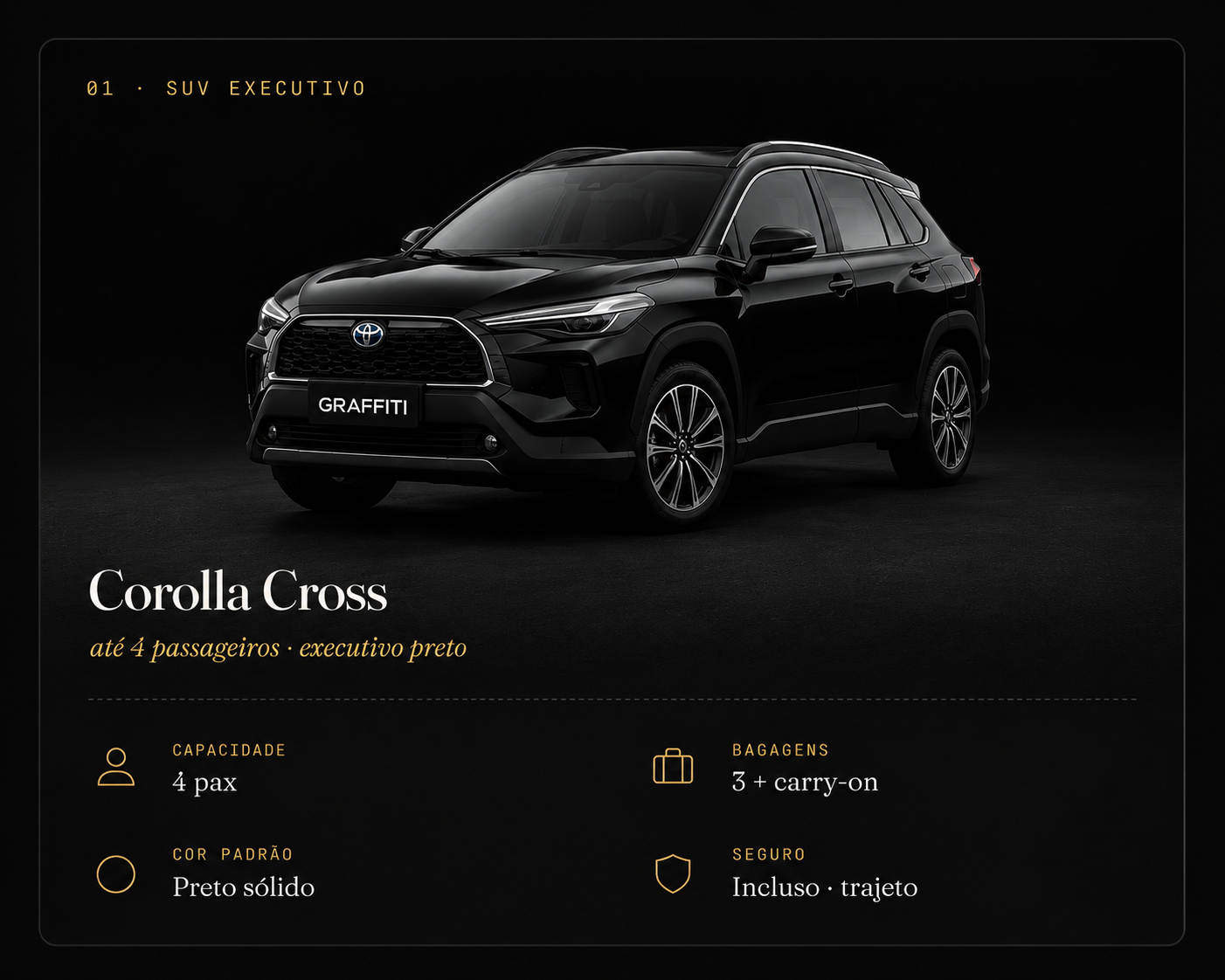 Toyota Corolla Cross executivo preto · SUV até 4 passageiros